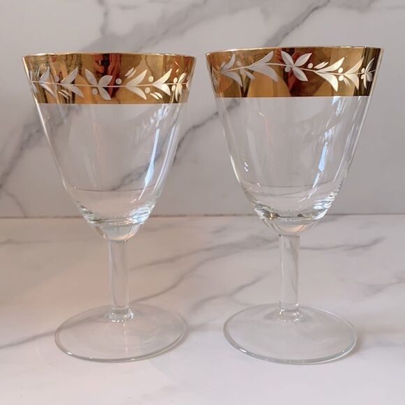 Vintage Gold Rimmed Drink Glasses Set of 2 - Picture 1 of 3